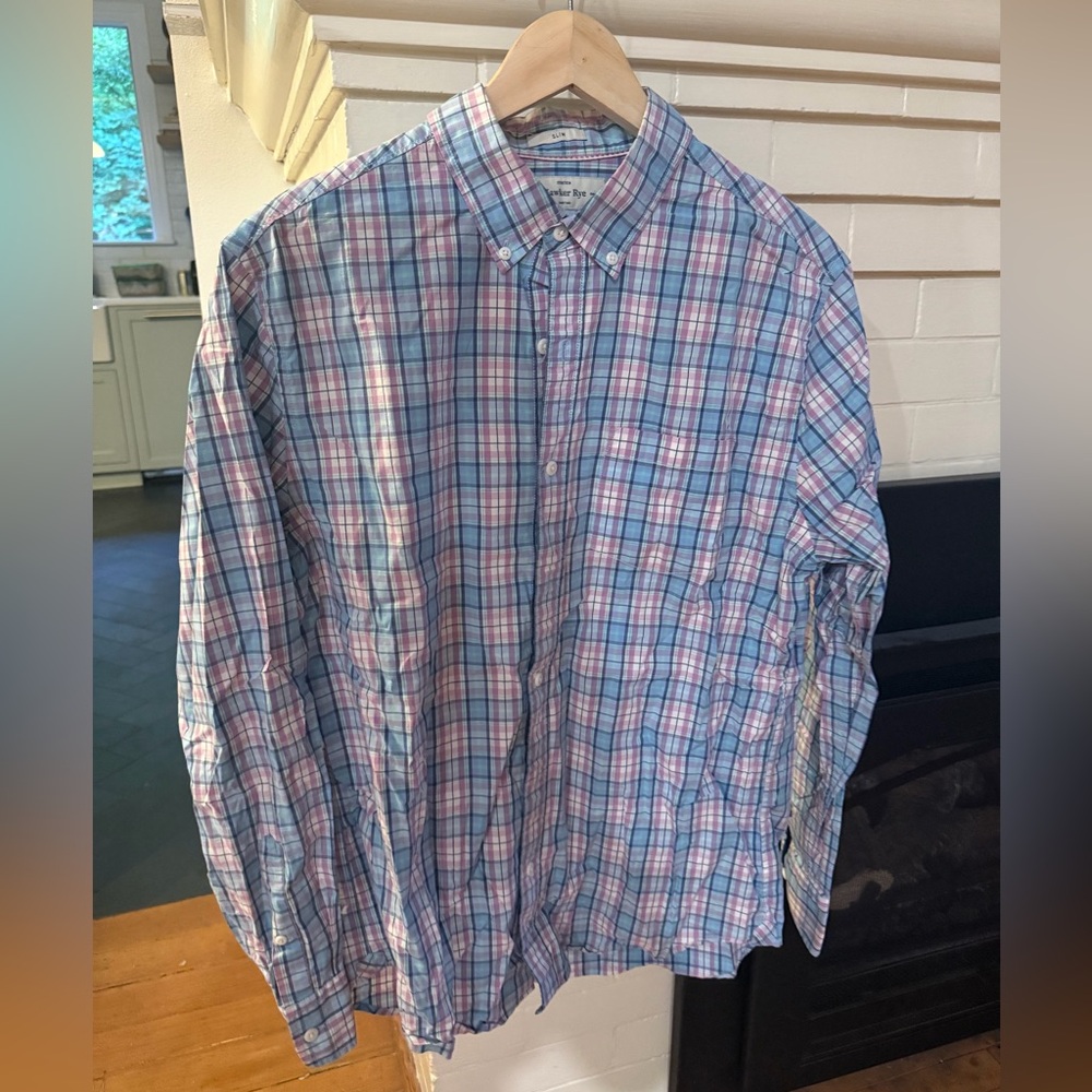 Classic Plaid Button-Down Shirt - Blue and Pink